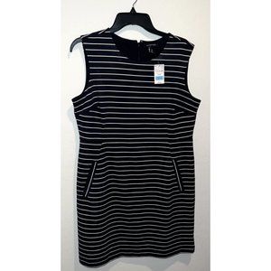 Lands' End Classic Navy Blue Stripe Sleeveless Dress Size 14P NWT